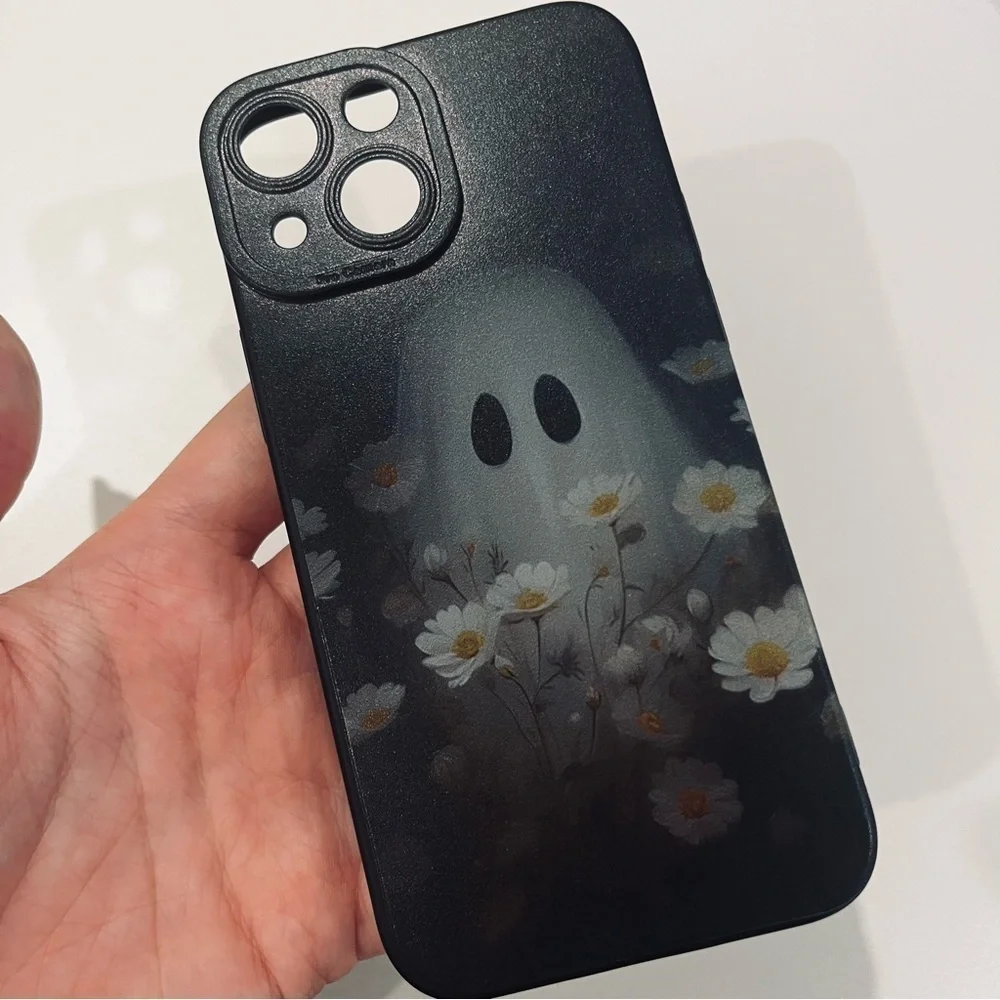 TWO iPhone 13 Mini Flexible Spooky Witchy Ghost Halloween Black Phone Case - Picture 10 of 11
